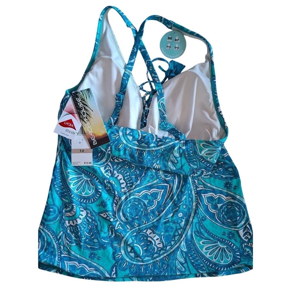 Beach House Swim Tankini NEW sz 12 Blue Lace Up Boho Swimwear NWT (MSRP $72)‎